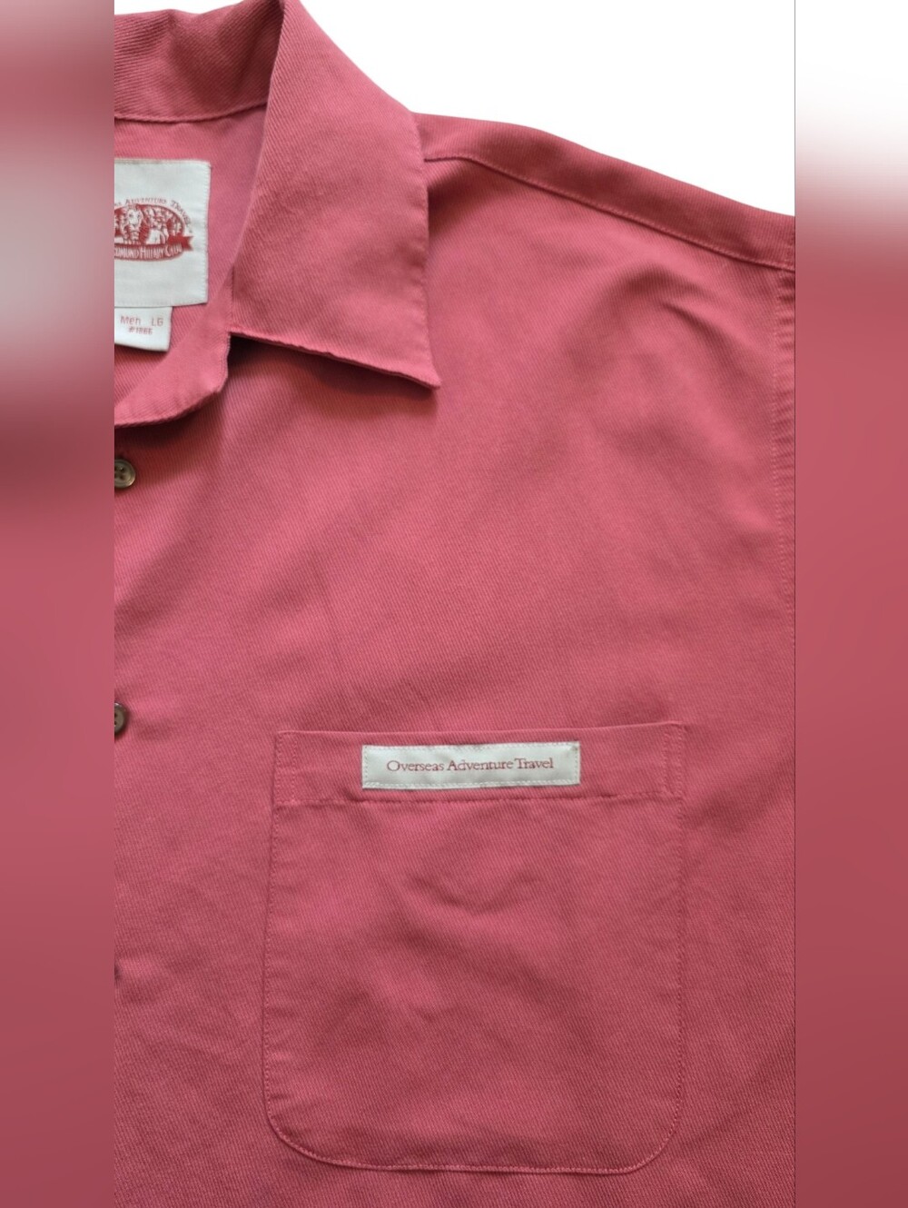 Overseas Adventure Travel Large Mauve Sir Edmund Hillary Club Camp Shirt - Picture 5 of 7